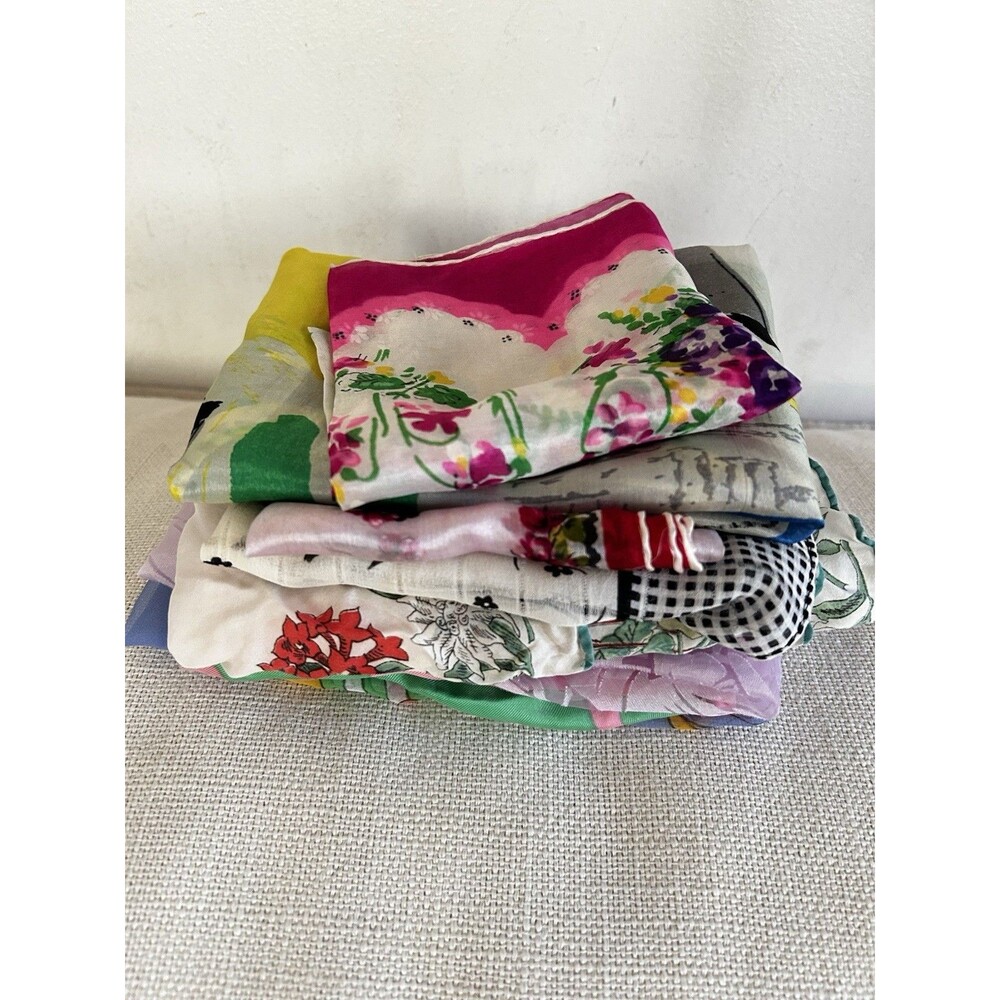 Vintage Scarf Lot of 7 Silk Dogs Floral Nautical Switzerland Souvenir Map Ski